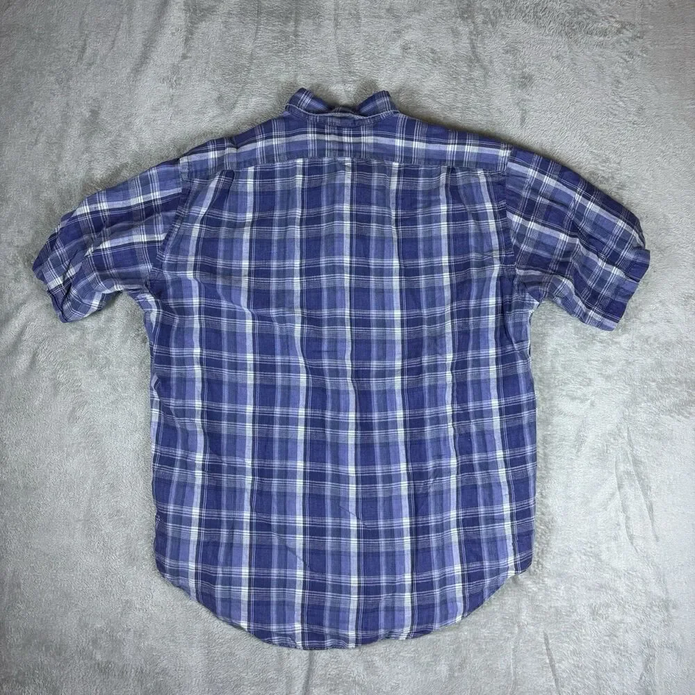 Polo Ralph Lauren‎ Marlowe Linen Blend Short Sleeve Shirt Men’s Large Blue Plaid